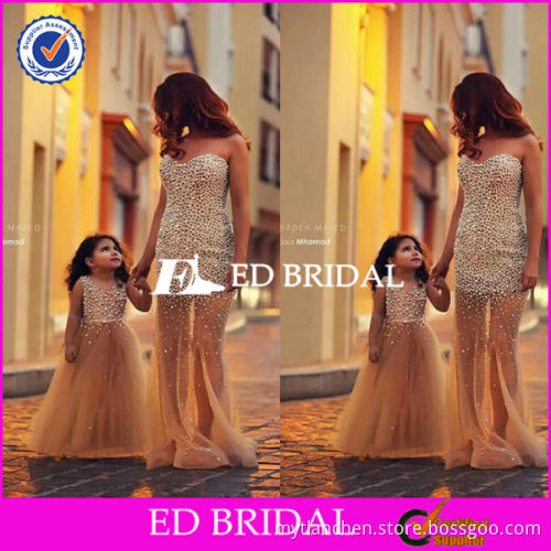 XL242 New Fashion Nude Sexy See Through Bottom Heavy Beaded Pearls Prom Dress 2014